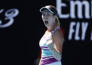 Tennis - Australian Open - Fourth Round - Melbourne Park, Melbourne, Australia, January 20, 2019. Danielle Collins of the U.S. celebrates during the match against Germany's Angelique Kerber. REUTERS/Aly Song