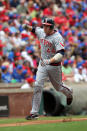 ARLINGTON, TX - MAY 12: Mark Trumbo #44 of the Los Angeles Angels of Anaheim rounds third base and celebrates his 2-run homer against the Texas Rangers in the 4th innning on May 12, 2012 in Arlington, Texas. (Photo by Layne Murdoch/Getty Images)