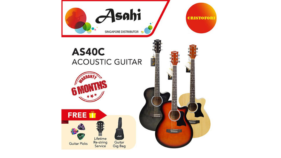 Asahi AS40C (Assorted Colours) Acoustic Guitar 40 inch. (Photo: Lazada SG)