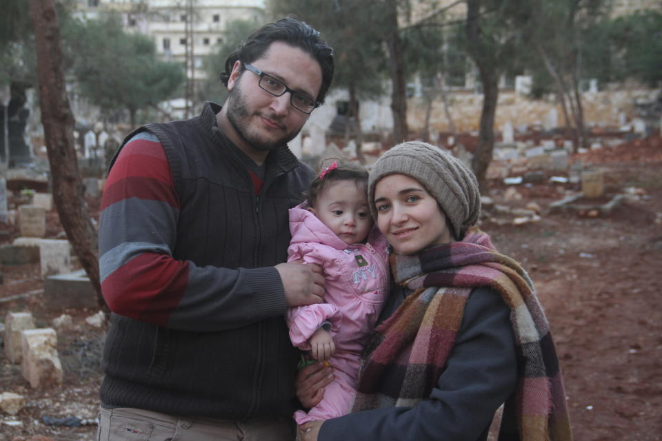 Waad and Hamza al-Kateab with Sama in Aleppo. | FRONTLINE/ “For Sama”