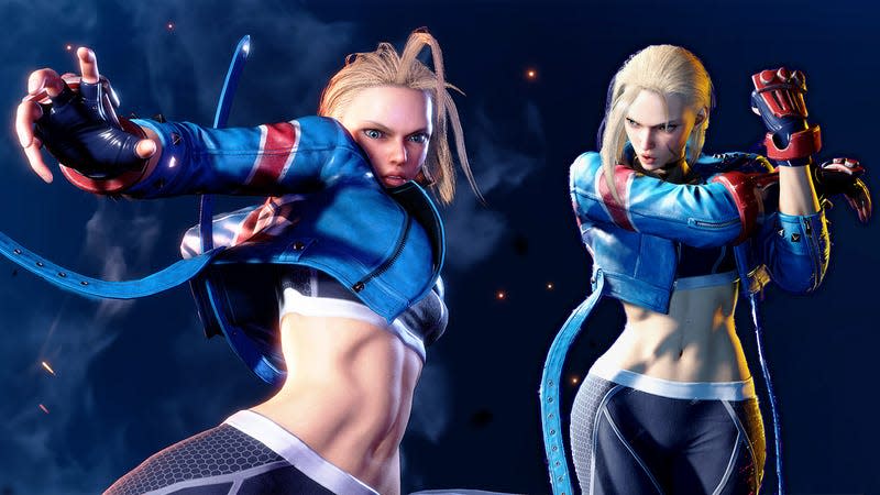Cammy's new design features a Union Jack coat, bared midriff, and yoga pants.
