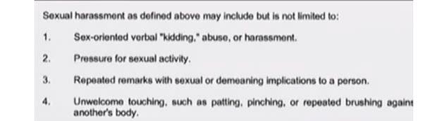 An excerpt from the school's sexual harassment policy. Photo: Supplied.