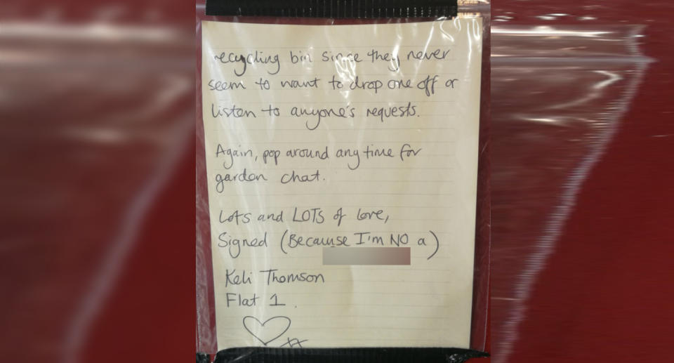 Ms Thomson invited her neighbour to meet to discuss the problem. Source: Twitter/Keli Thomson