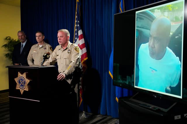 <p>AP Photo/John Locher</p> Las Vegas Sheriff Kevin McMahill discusses arrest of Duane "Keefe D" Davis during a press conference