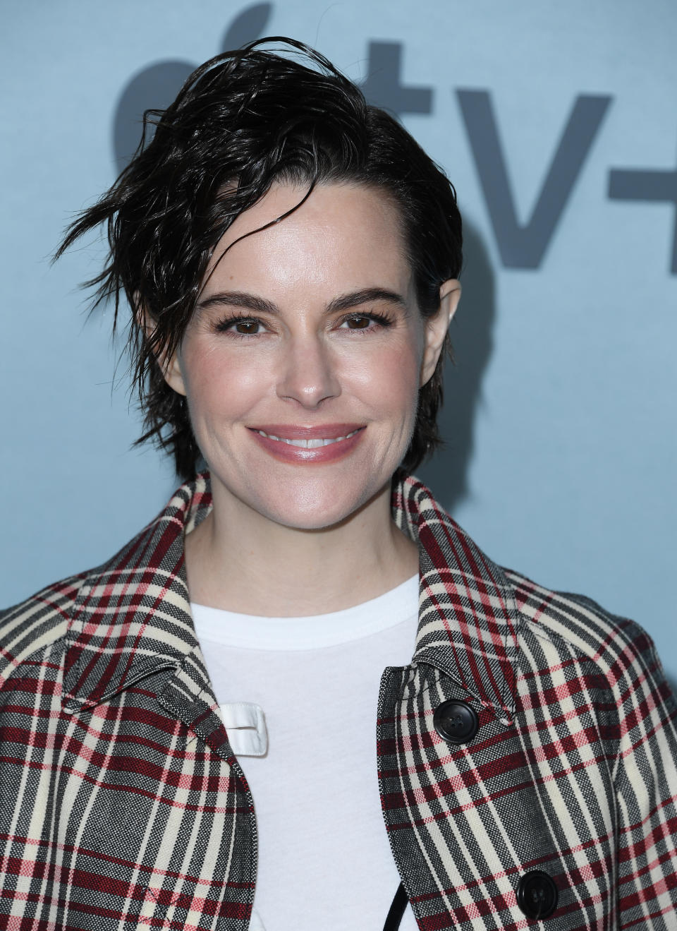 Closeup of Emily Hampshire smiling