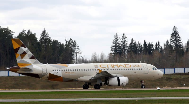 FILE PHOTO: Etihad Airways Airbus A320 plane is seen at the National Airport Minsk