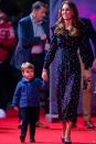 <p>The Cambridges <a href="https://www.townandcountrymag.com/society/tradition/a34945223/prince-george-princess-charlotte-louis-london-palladium-appearance/" rel="nofollow noopener" target="_blank" data-ylk="slk:attended a special night at the theater;elm:context_link;itc:0;sec:content-canvas" class="link ">attended a special night at the theater</a>, where they saw a performance of the pantomime <em>Pantoland</em> at the London Palladium. Kate chose a navy and white patterned Alessandra Rich dress with navy pumps. She matched Prince Louis, who sported a blue jacket. </p><p><a class="link " href="https://go.redirectingat.com?id=74968X1596630&url=https%3A%2F%2Fwww.net-a-porter.com%2Fen-us%2Fshop%2Fdesigner%2Falessandra-rich&sref=https%3A%2F%2Fwww.townandcountrymag.com%2Fstyle%2Ffashion-trends%2Fnews%2Fg1633%2Fkate-middleton-fashion%2F" rel="nofollow noopener" target="_blank" data-ylk="slk:Shop Alessandra Rich;elm:context_link;itc:0;sec:content-canvas">Shop Alessandra Rich</a></p>