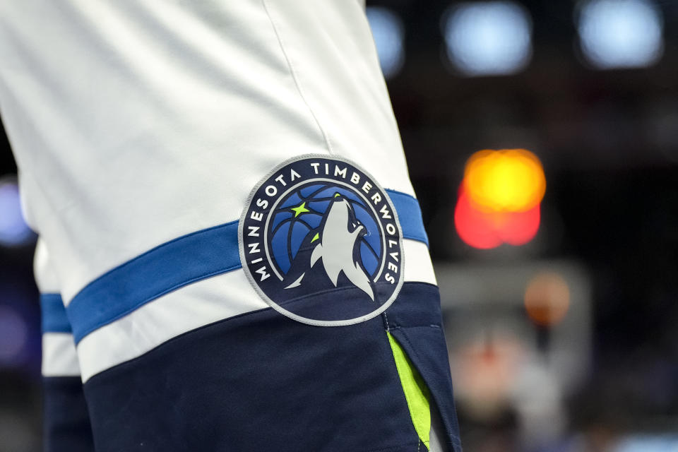 DETROIT, MICHIGAN - JANUARY 17: The Minnesota Timberwolves logo is pictured on a uniform during the game against the Detroit Pistons at Little Caesars Arena on January 17, 2024 in Detroit, Michigan. NOTE TO USER: User expressly acknowledges and agrees that, by downloading and or using this photograph, User is consenting to the terms and conditions of the Getty Images License Agreement. (Photo by Nic Antaya/Getty Images)