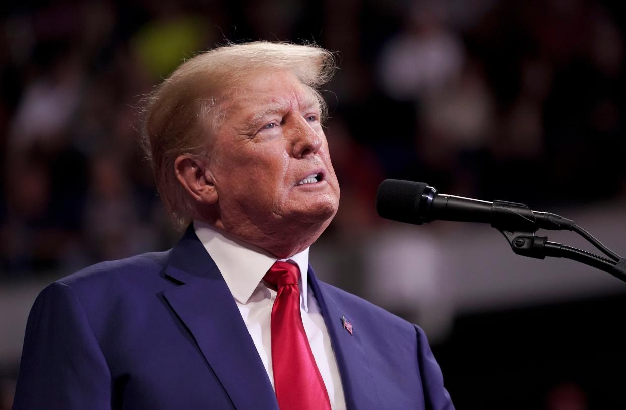 Former President Donald Trump speaks at a rally in Wilkes-Barre, Pa., Saturday, Sept. 3, 2022.