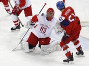 Ice Hockey - Pyeongchang 2018 Winter Olympics - Men Semifinal Match - Czech Republic v Olympic athletes from Russia - Gangneung Hockey Centre, Gangneung, South Korea - February 23, 2018 - Olympic athletes from Russia's Vasili Koshechkin and Czech Republic's Roman Horak in action. REUTERS/Kim Kyung-Hoon