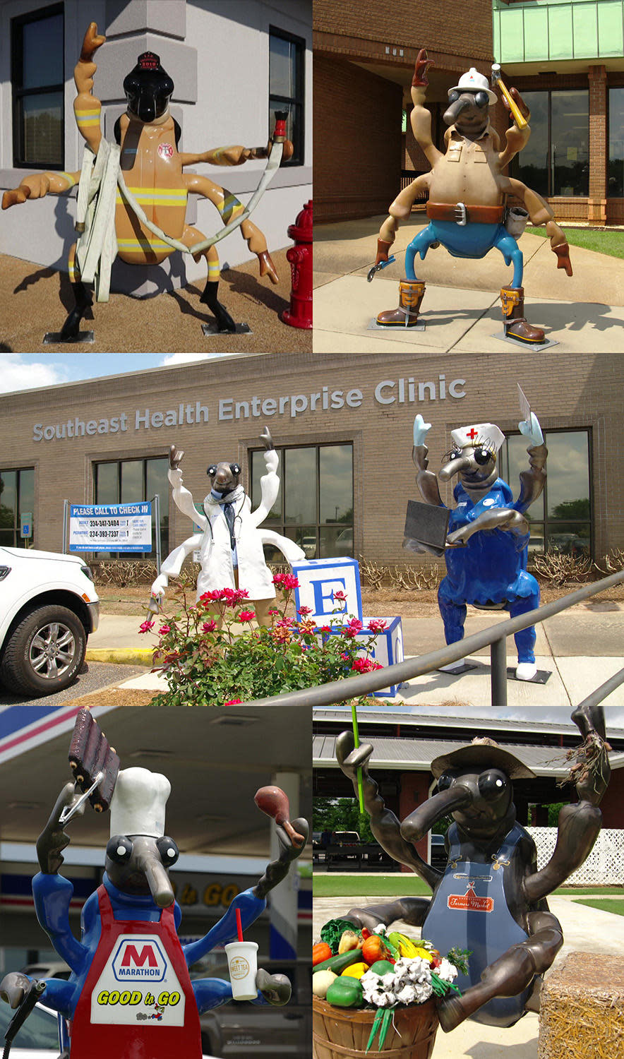 Just a few of the many statues built in Enterprise, Alabama, honoring the boll weevil, a pest that nearly destroyed the town in the early 20th century. / Credit: CBS News