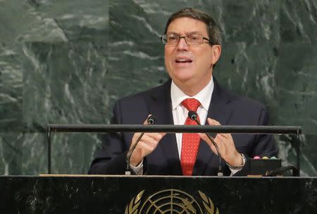 Cuban Foreign Minister Eduardo Rodriguez Parrilla addresses the 72nd United Nations General Assembly at U.N. headquarters in New York, U.S., September 22, 2017. REUTERS/Lucas Jackson