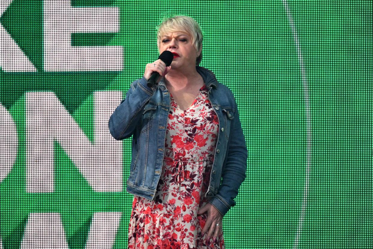 British actor Eddie Izzard speaks onstage during the Global Citizen Festival at Central Park in New York City on September 23, 2023. (Photo by ANGELA WEISS / AFP) (Photo by ANGELA WEISS/AFP via Getty Images)