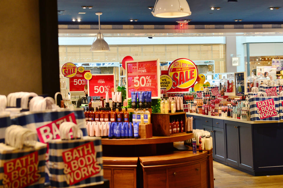 The inside of a Bath and Body Works store