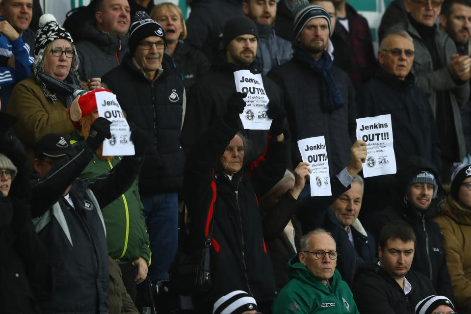Swansea fans are angry, with many calling for the removal of Huw Jenkins as chairman