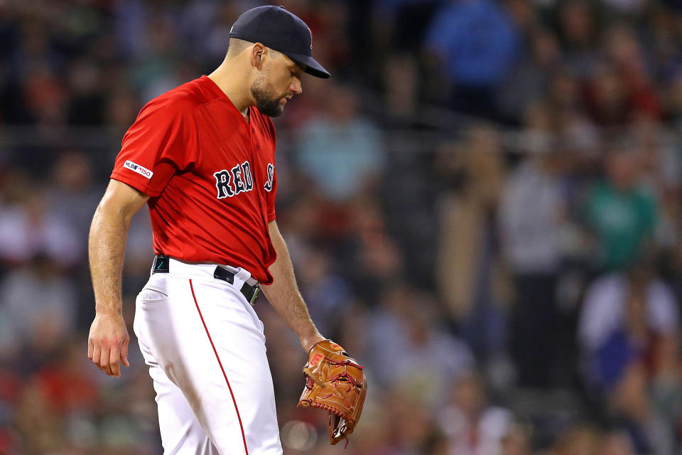 Nathan Eovaldi reacts after giving up a home run.