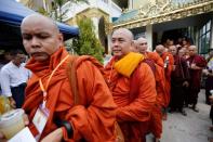 Buddhist monks leave the annual meeting of the nationalist group Buddha Dhamma Parahita Foundation, previously known as Ma Ba Tha in Yangon