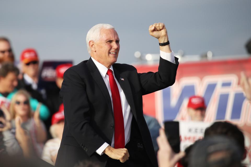 Vice President Mike Pence attends a rally in support of Sen. David Perdue (R-GA) and Sen. Kelly Loeffler (R-GA) on December 04, 2020 in Savannah, Georgia.