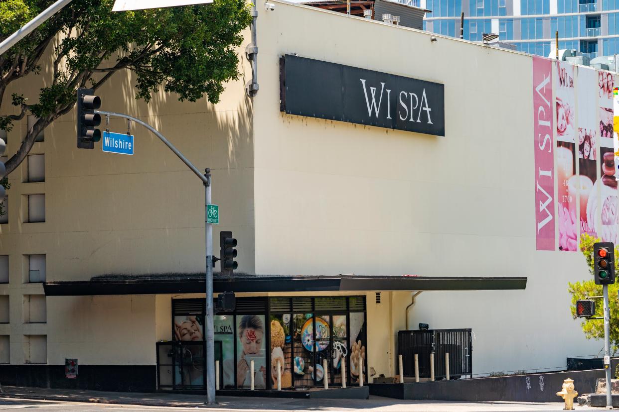 The Wi Spa in Los Angeles’ Koreatown  has seen violent clashes over its trans-inclusive policies. (AP Photo/Damian Dovarganes)