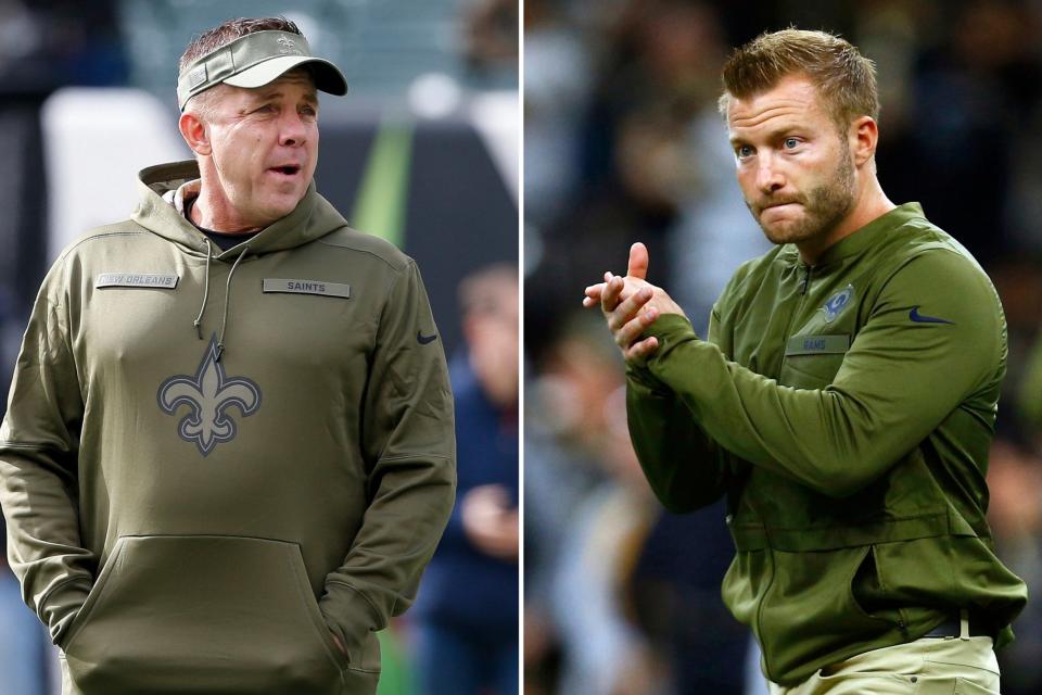 It will be a battle of experience versus youth on the sideline when Sean Payton (Saints, left) meets Sean McVay (Rams) on Sunday