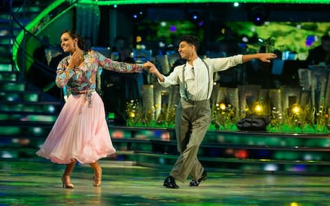 Karim and Amy danced the American Smooth to Sweet Caroline - Credit: Guy Levy/BBC&nbsp;