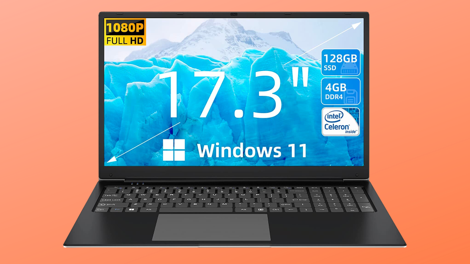Black Windows 11 laptop, 17.3 inches