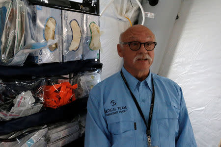 David Gettle, 68, the hospitalÕs administrator speaks during an interview with Reuters in a new high-tech field hospital in Bartella, Iraq, January 14, 2017. REUTERS/Azad Lashkari