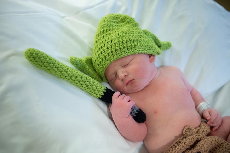 Luke Gray Sokolowski was born at 9:59 a.m. on May 4 -- Star Wars Day --  to Matthew and Tamara Sokolowski of Lincoln at Memorial Medical Center in Springfield.  Babies were outfitted in Baby Yoda ensembles to celebrate the day.