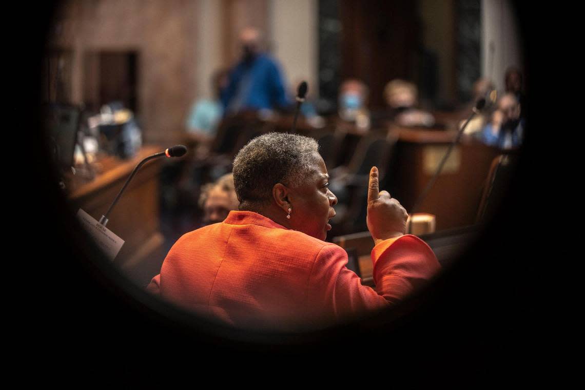 State Rep. Pamela Stevenson, D-Louisville, debated a bill in the Kentucky House on March 30, 2021.