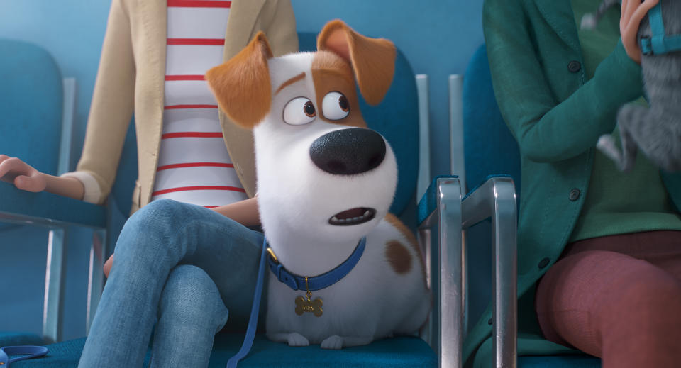 This image released by Universal Pictures shows Max, voiced by Patton Oswalt, in a scene from "The Secret Life of Pets 2." (Illumination Entertainment/Universal Pictures via AP)