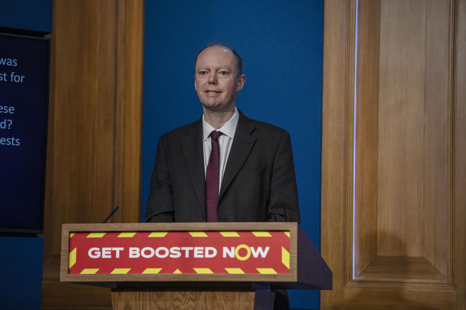 Chief medical officer Sir Chris Whitty during a media briefing in Downing Street, London, on coronavirus (Covid-19). Picture date: Tuesday January 4, 2022.