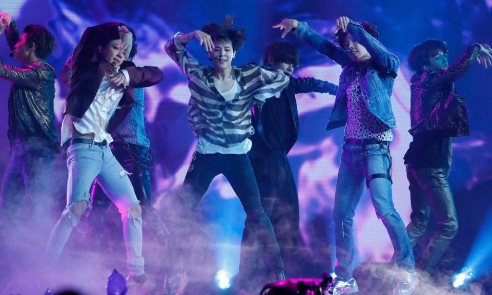 BTS perform Fake Love at the 2018 Billboard Music Awards in Las Vegas.