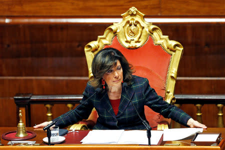 Senate President Maria Elisabetta Alberti Casellati is seen in the upper house of the Italian parliament ahead of a vote that could strip Deputy Prime Minister Matteo Salvini of the legal immunity and allow magistrates to continue investigating him for allegedly kidnapping more than 100 migrants on a coast guard ship last year, in Rome, Italy March 20, 2019. REUTERS/Yara Nardi