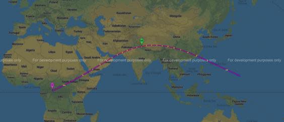 The path of the annular solar eclipse on 21 June, 2020 (Nasa/ Google Maps)