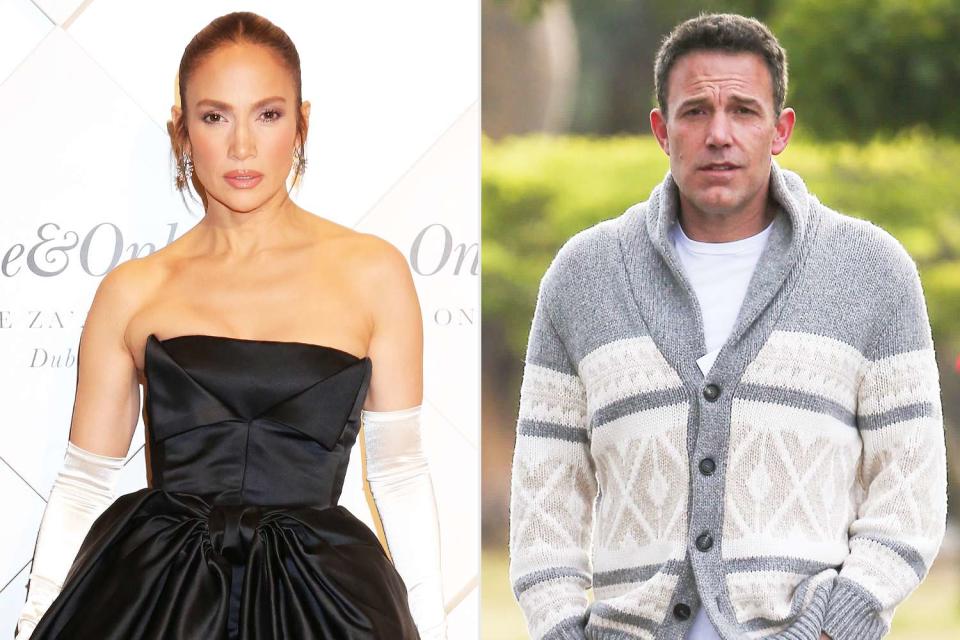 <p>Darren Gerrish/Getty Images for One&Only; Bellocqimages/Bauer-Griffin/GC Images</p> Jennifer Lopez in February; Ben Affleck on May 2
