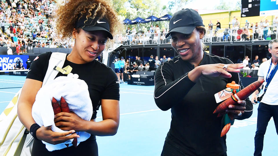 Naomi Osaka and Serena Williams, pictured here leaving the court together.