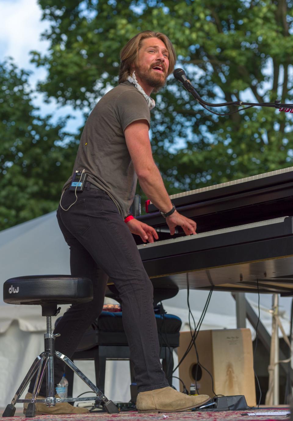 Oklahoma pianist and singer Taylor Hanson performs with his band Hanson at the Indiana State Fair, Friday, Aug. 10, 2018, on the Chevrolet Free Stage. Based in Tulsa, Hanson is a trio of brothers best known for their 1997 No. 1 hit "MMMBop."