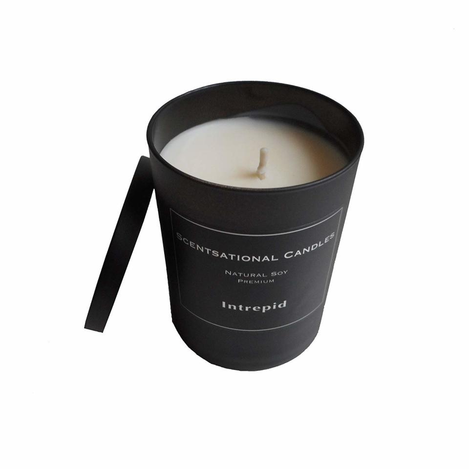 Most guys probably don&rsquo;t mind your floral, sweet smelling candle, but why not give them one that they will truly like. <strong><a href="https://www.amazon.com/Scensational-Candles-25908-Intrepid/dp/B00V2LP3GM" target="_blank" rel="noopener noreferrer">The Intrepid candle from Scensational Candle boasts a woodsy scent</a></strong> that is just as perfect for the adventure-seeker as it is for the homebody.