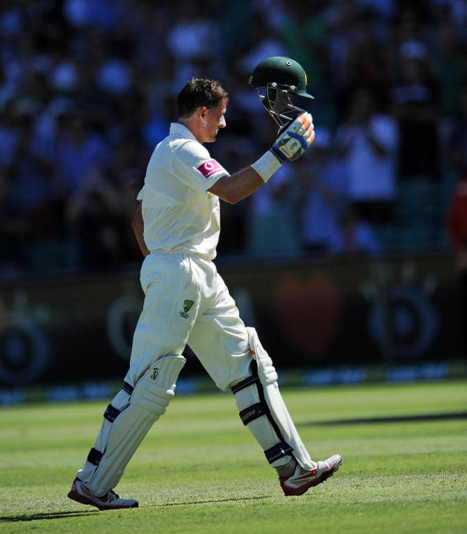 Australian captain Mike Hussey leaves the field at the Sydney Cricket Ground on January 4, 2013