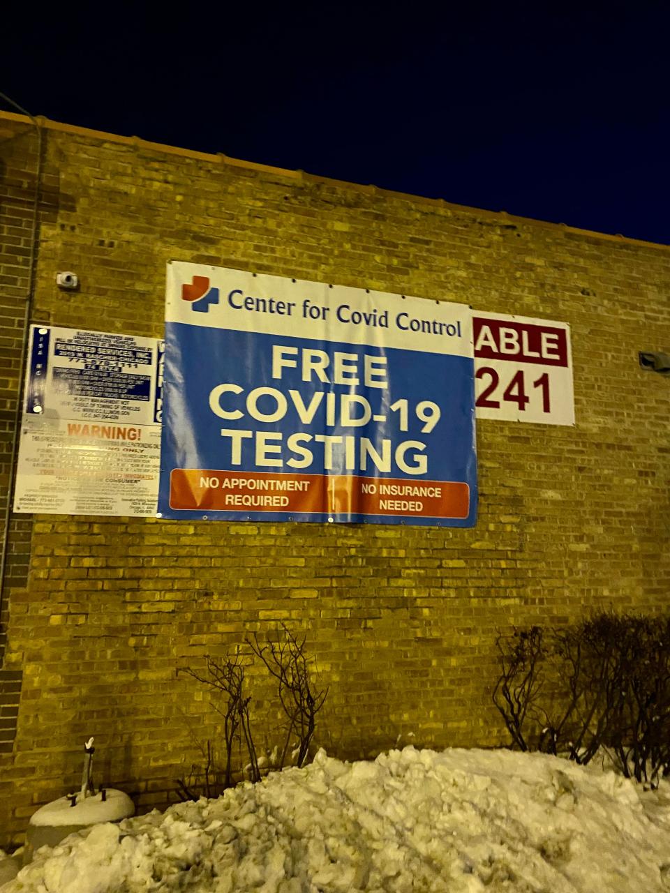 A "Center for COVID Control" testing site can be seen on Chicago's North Side on Sunday, Jan. 2, 2022.