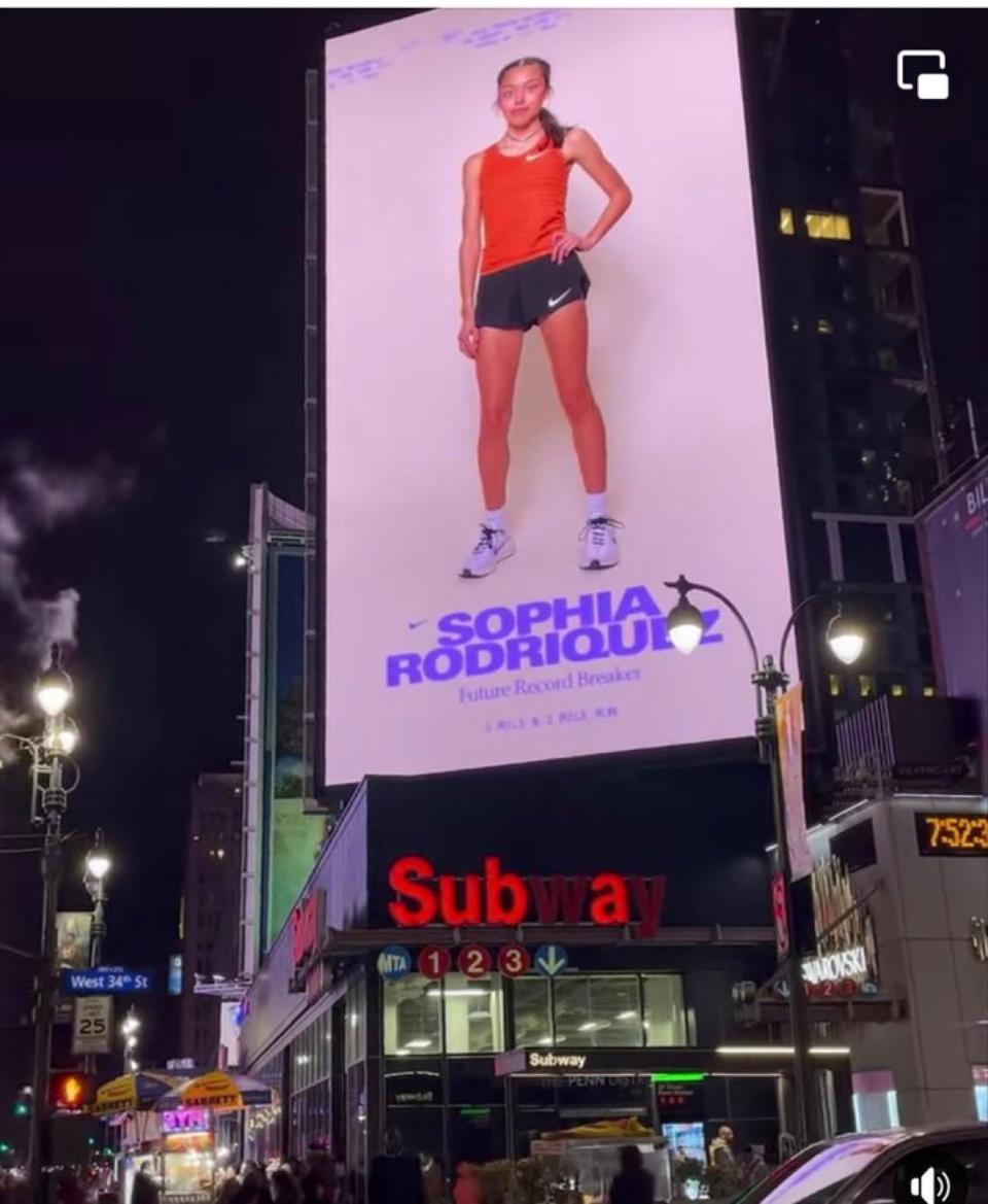 Dallastown eighth grader Sophia Rodriguez was displayed on a billboard in Times Square this past weekend after setting a world record in the two mile run.