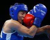 2016 Rio Olympics - Boxing - Final - Women's Fly (51kg) Final Bout 267 - Riocentro - Pavilion 6 - Rio de Janeiro, Brazil - 20/08/2016. Sarah Ourahmoune (FRA) of France competes. REUTERS/Peter Cziborra