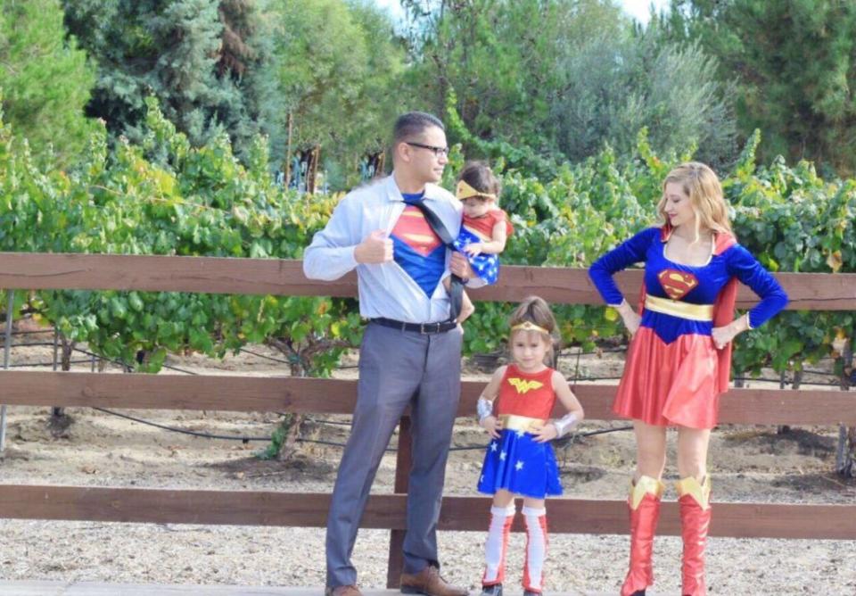 <p>Who says you can't mix super worlds? This family had parents dress as <a href="https://www.amazon.com/Superman-Heather-T-shirt-Officially-Licensed/dp/B01M2TRNSE/ref=sr_1_2?dchild=1&keywords=superman+tshirt&qid=1625154779&sr=8-2&tag=syn-yahoo-20&ascsubtag=%5Bartid%7C10050.g.21345654%5Bsrc%7Cyahoo-us" rel="nofollow noopener" target="_blank" data-ylk="slk:Superman;elm:context_link;itc:0;sec:content-canvas" class="link ">Superman</a> and <a href="https://www.amazon.com/Rubies-Costume-Womens-Supergirl-Dress/dp/B01C5CSPB6/ref=sr_1_2?dchild=1&keywords=superwoman+costume&qid=1625154760&sr=8-2&tag=syn-yahoo-20&ascsubtag=%5Bartid%7C10050.g.21345654%5Bsrc%7Cyahoo-us" rel="nofollow noopener" target="_blank" data-ylk="slk:Superwoman;elm:context_link;itc:0;sec:content-canvas" class="link ">Superwoman</a>, and daughters go as <a href="https://www.amazon.com/s?k=girls+wonder+woman&ref=nb_sb_noss_1&tag=syn-yahoo-20&ascsubtag=%5Bartid%7C10050.g.21345654%5Bsrc%7Cyahoo-us" rel="nofollow noopener" target="_blank" data-ylk="slk:Wonder Woman;elm:context_link;itc:0;sec:content-canvas" class="link ">Wonder Woman</a>. </p><p>See more on <a href="https://themotheroverload.com/halloween-costume-ideas-for-families-x-men/" rel="nofollow noopener" target="_blank" data-ylk="slk:The Mother Overload;elm:context_link;itc:0;sec:content-canvas" class="link ">The Mother Overload</a>. </p><p><a class="link " href="https://www.amazon.com/s?k=girls+wonder+woman&ref=nb_sb_noss_1&tag=syn-yahoo-20&ascsubtag=%5Bartid%7C10050.g.21345654%5Bsrc%7Cyahoo-us" rel="nofollow noopener" target="_blank" data-ylk="slk:SHOP COSTUMES;elm:context_link;itc:0;sec:content-canvas">SHOP COSTUMES</a></p>