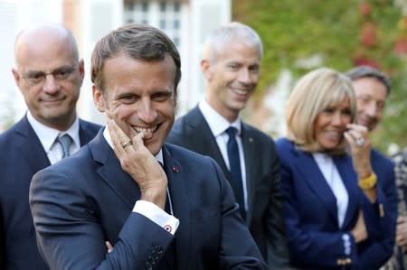 FILE PHOTO: French President Emmanuel Macron visits the Chateau de By ("By Castle") in Thomery in support of the European Heritage Days