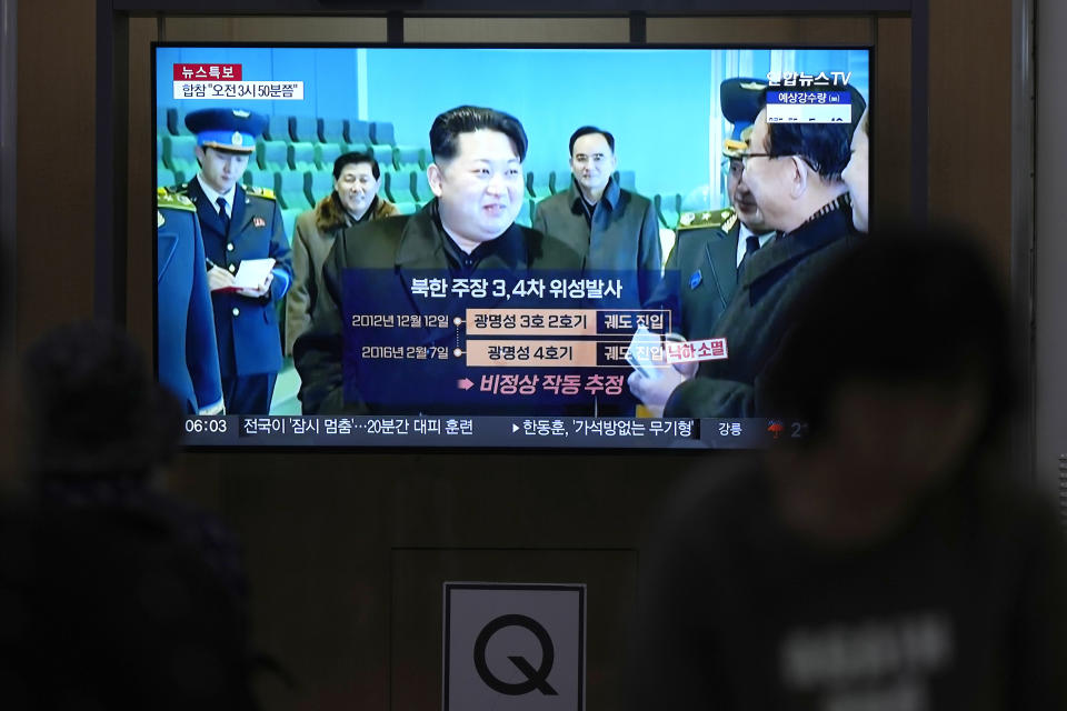 A TV screen shows a report of North Korea's rocket launch with file footage of North Korean leader Kim Jong Un during a news program at the Seoul Railway Station in Seoul, South Korea, Thursday, Aug. 24, 2023. North Korea said Thursday that its second attempt to launch a spy satellite failed but vowed to make a third attempt in October. (AP Photo/Lee Jin-man)