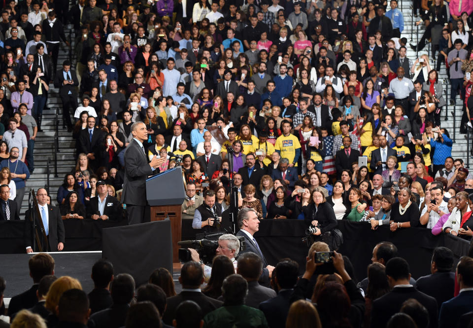 President Barack Obama speaks about his executive action on U.S. immigration policy at Del Sol High School on November 21, 2014, in Las Vegas, Nevada. Obama outlined a plan to ease the threat of deportation for about 4.7 million undocumented immigrants.