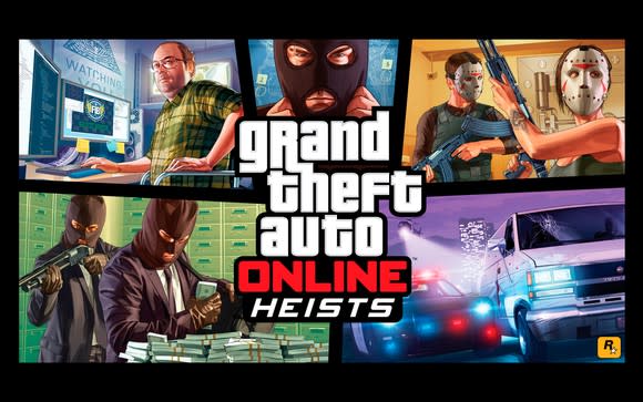 Collage of game art based on Grand Theft Auto characters with the Grand Theft Auto Online title in the center.