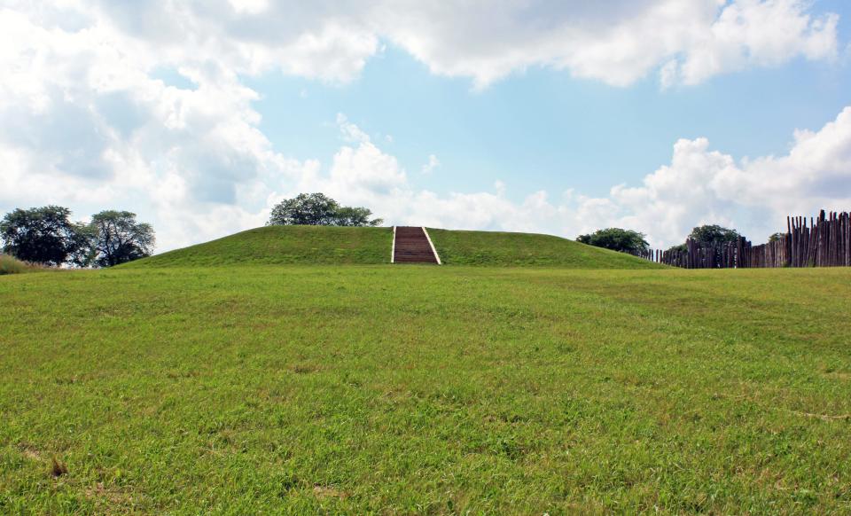 Aztalan State Park is a National Historic Landmark that showcases restored flat-topped mounds built by Native Americans who lived in the area between A.D. 1050 and 1200.
