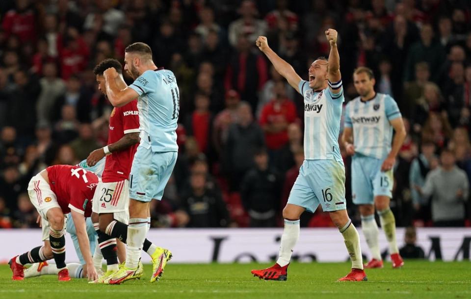 West Ham celebrated a memorable win at Old Trafford (Martin Rickett/PA) (PA Wire)