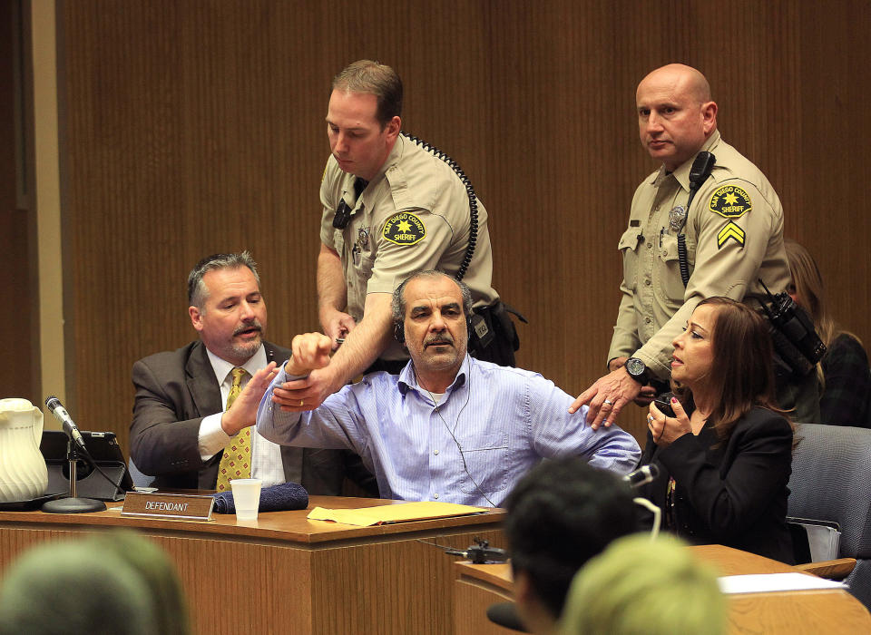 Murder suspect Kassim Alhimidi reacts to being found guilty for the murder of his wife Shaima Alawadi, Thursday April 17, 2014. Alhimidi shook his head as the verdict was read Thursday. He was charged with murdering his 32-year-old wife, Shaima Alawadi, in El Cajon, home to one of the largest enclaves of Iraqi immigrants in the U.S. (AP Photo/John Gastaldo,Pool)